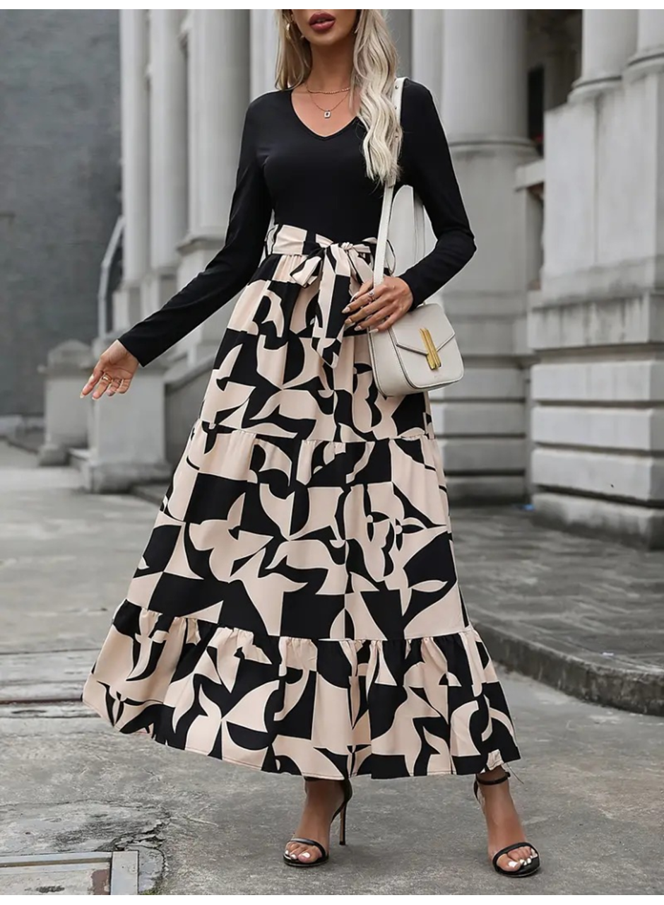 Kadın Uzun Kollu Bisiklet Yaka Uzun Elbise