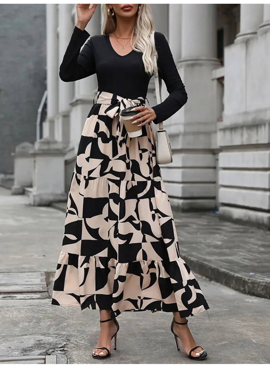 Kadın Uzun Kollu Bisiklet Yaka Uzun Elbise