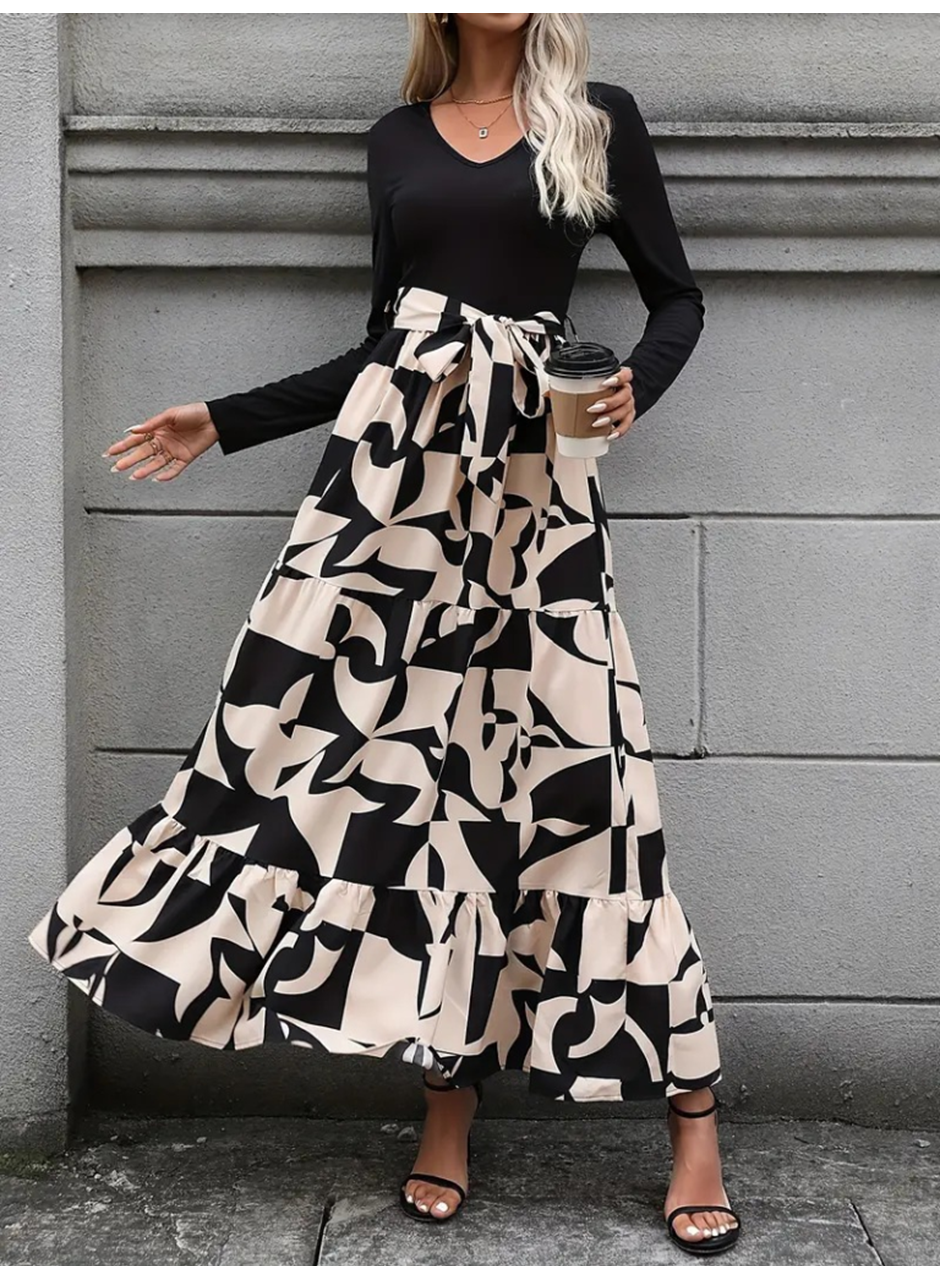 Kadın Uzun Kollu Bisiklet Yaka Uzun Elbise