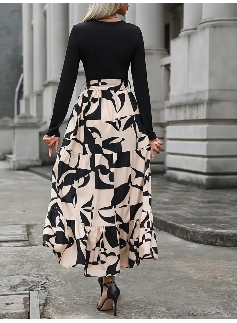 Kadın Uzun Kollu Bisiklet Yaka Uzun Elbise