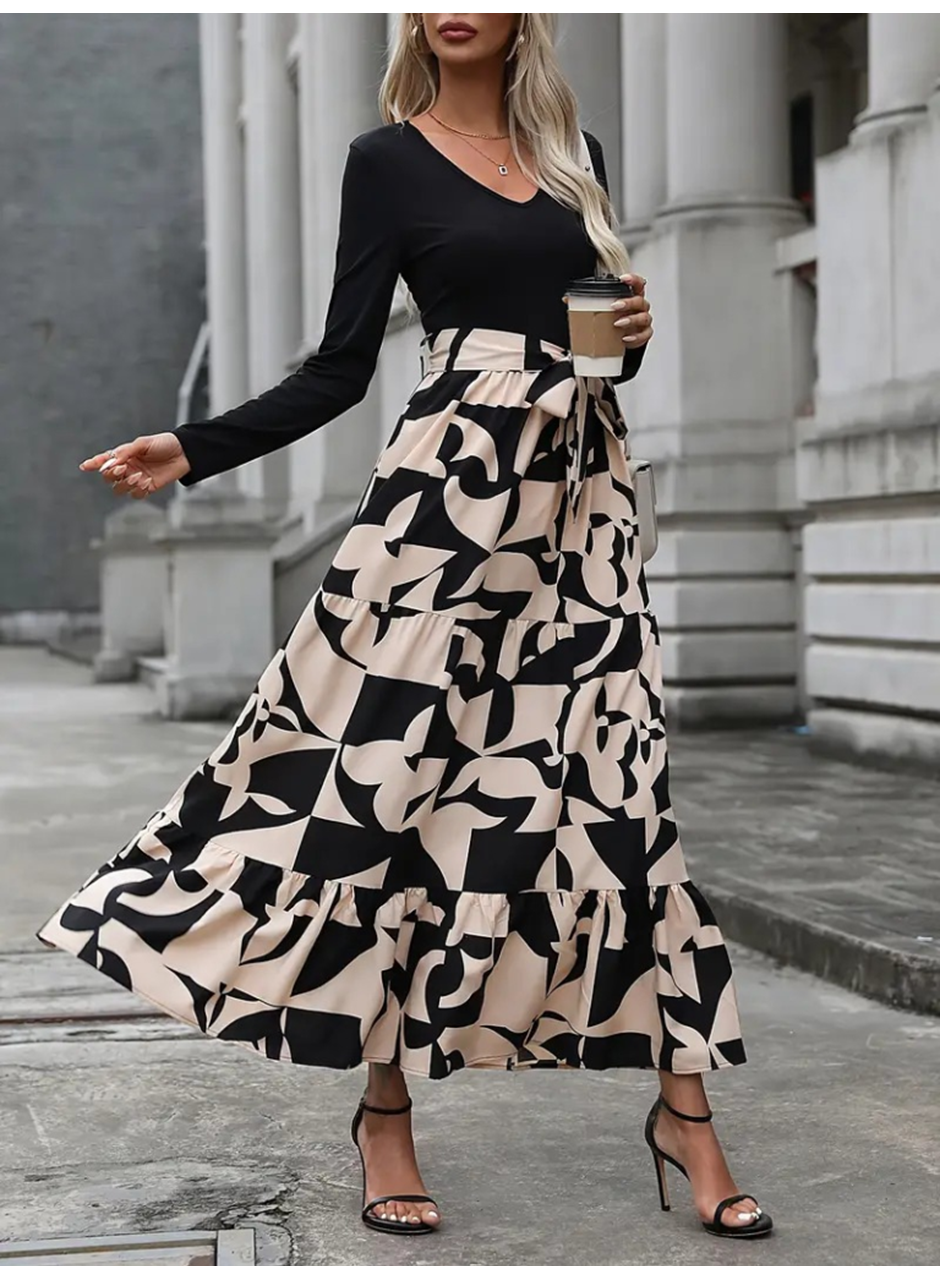 Kadın Uzun Kollu Bisiklet Yaka Uzun Elbise