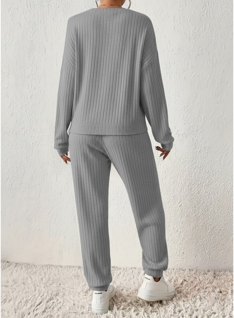 Kadın Uzun Kollu V Yakalı Kaşkorse Bluz Ve Pantolon Ikili Takım