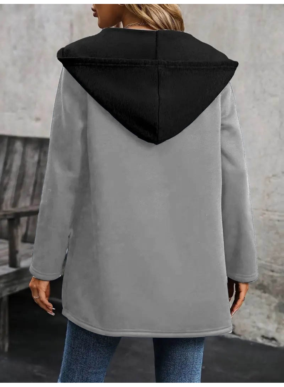 Kadın Uzun Kollu Kapşonlu çift Renkli şardonlu Iki Iplik Ceket