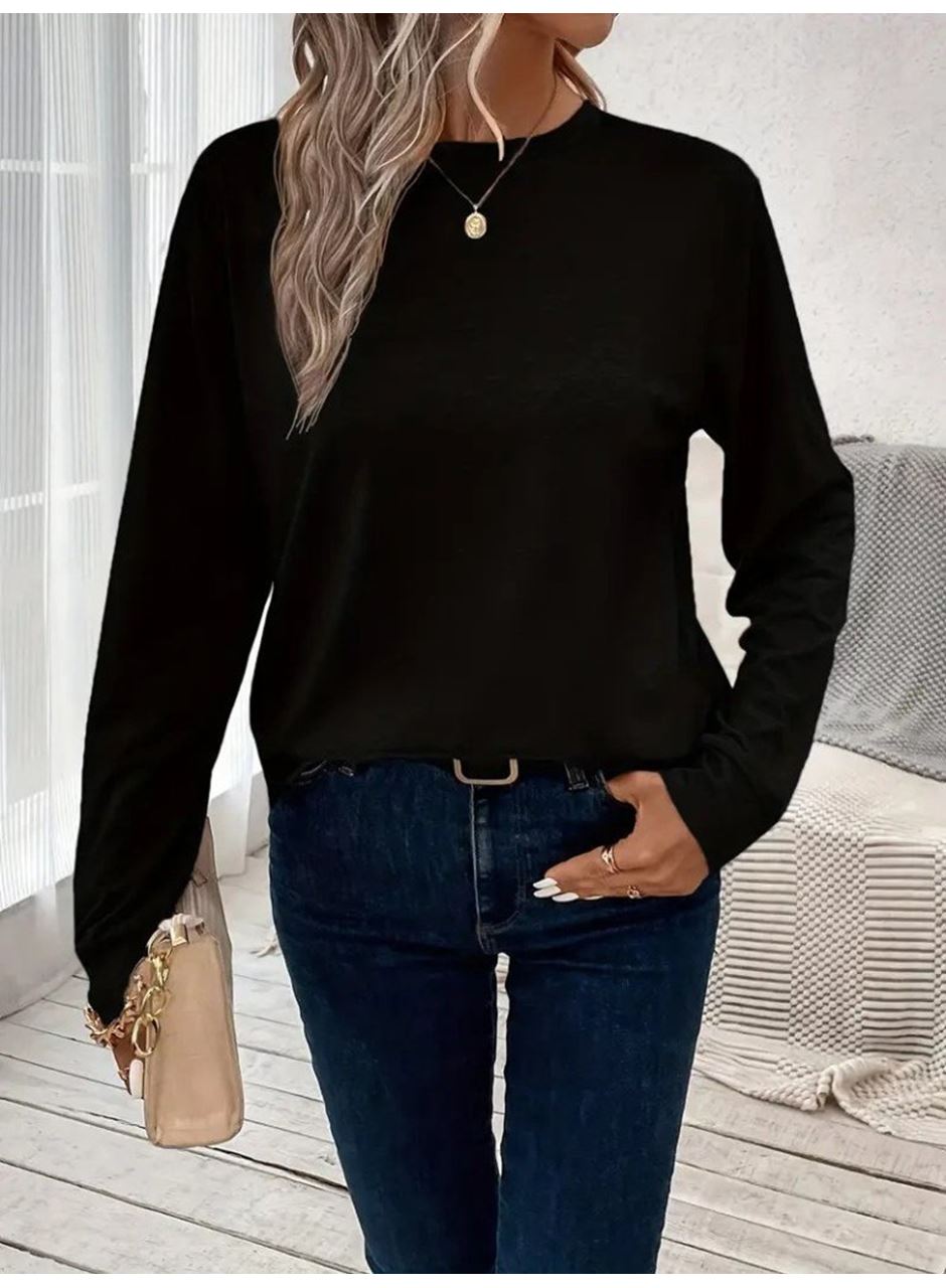 Kadın Uzun Kollu Bisiklet Yaka Viskon Bluz