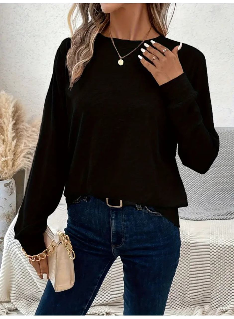 Kadın Uzun Kollu Bisiklet Yaka Viskon Bluz