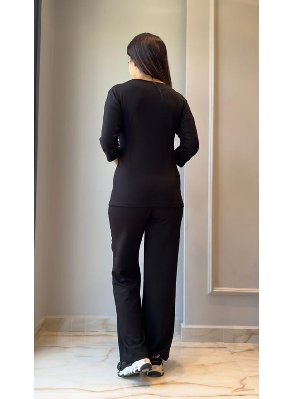 Kadın Uzun Kollu Truvakar Kol Tek Omuz çapraz şerit Detaylı Ribanalı Viskon Iki Iplik Bluz Ve Pantolon Ikili Takım