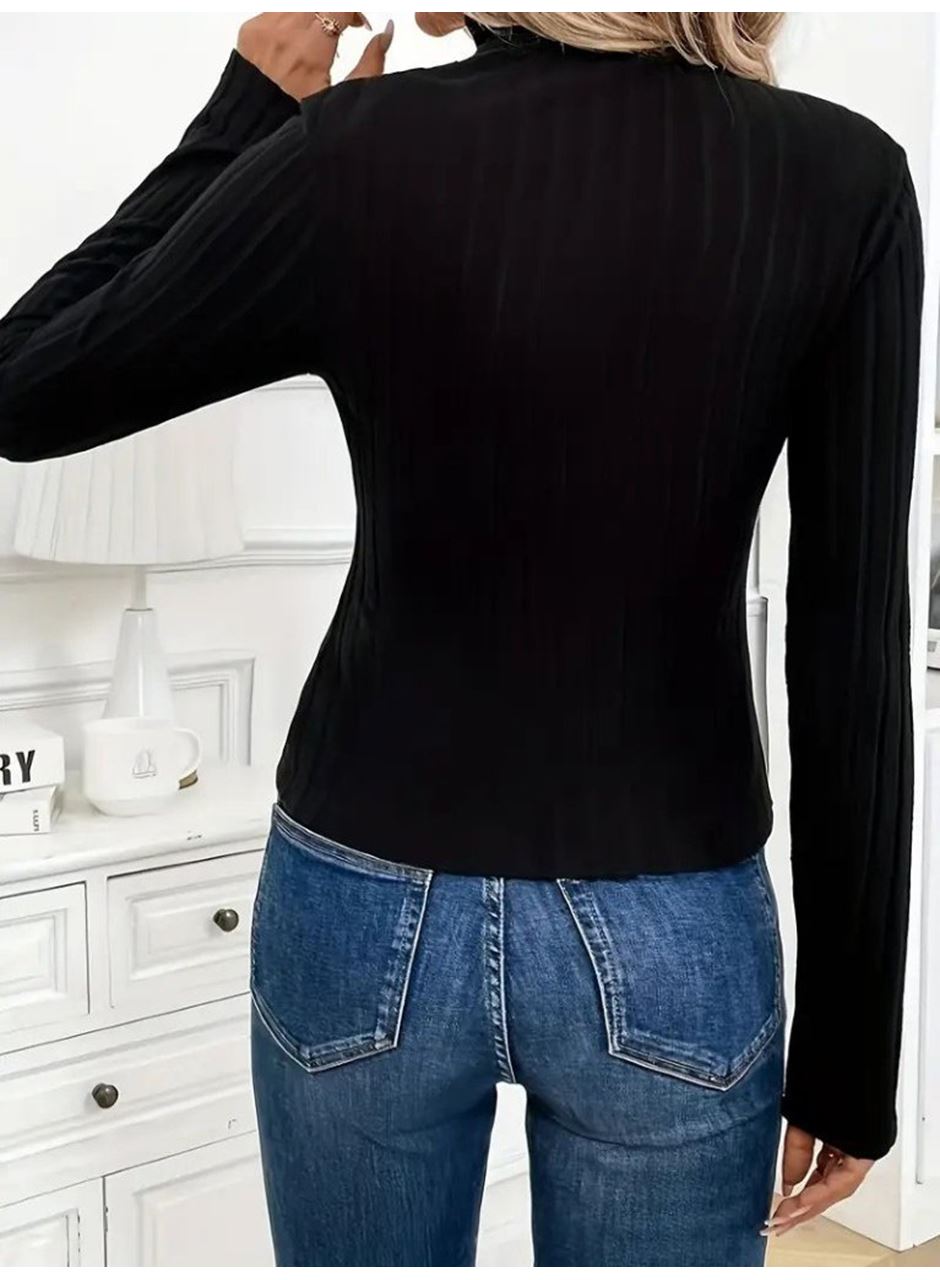 Kadın Uzun Kollu Balıkçı Yaka Fermuarlı Kaşkorse Bluz