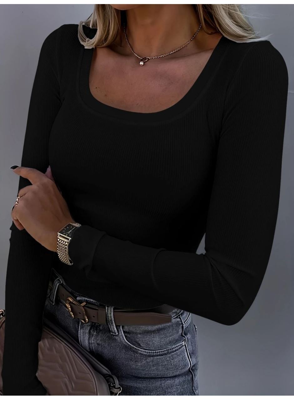 Kadın Uzun Kollu Derin Yuvarlak Yaka Kaşkorse Bluz