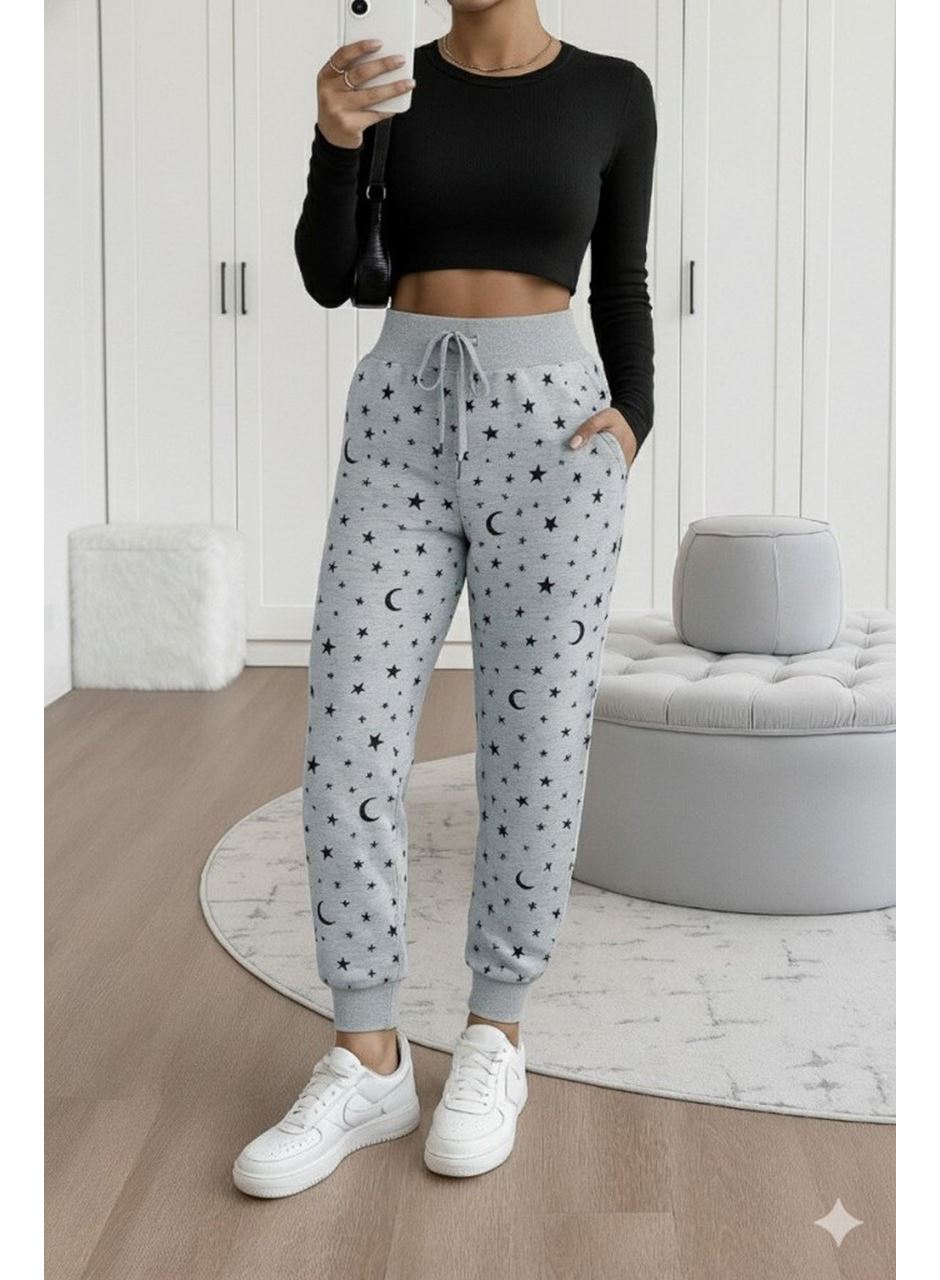 Kadın Yüksek Bel Bağcıklı Desenli Iki Iplik Pantolon