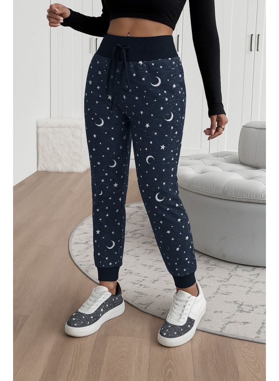 Kadın Yüksek Bel Bağcıklı Desenli Iki Iplik Pantolon