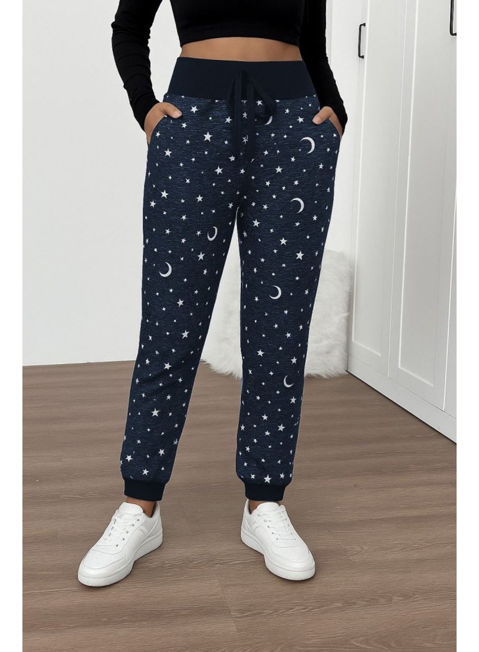 Kadın Yüksek Bel Bağcıklı Desenli Iki Iplik Pantolon