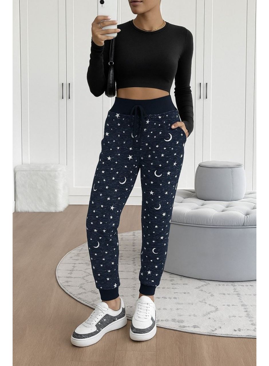 Kadın Yüksek Bel Bağcıklı Desenli Iki Iplik Pantolon