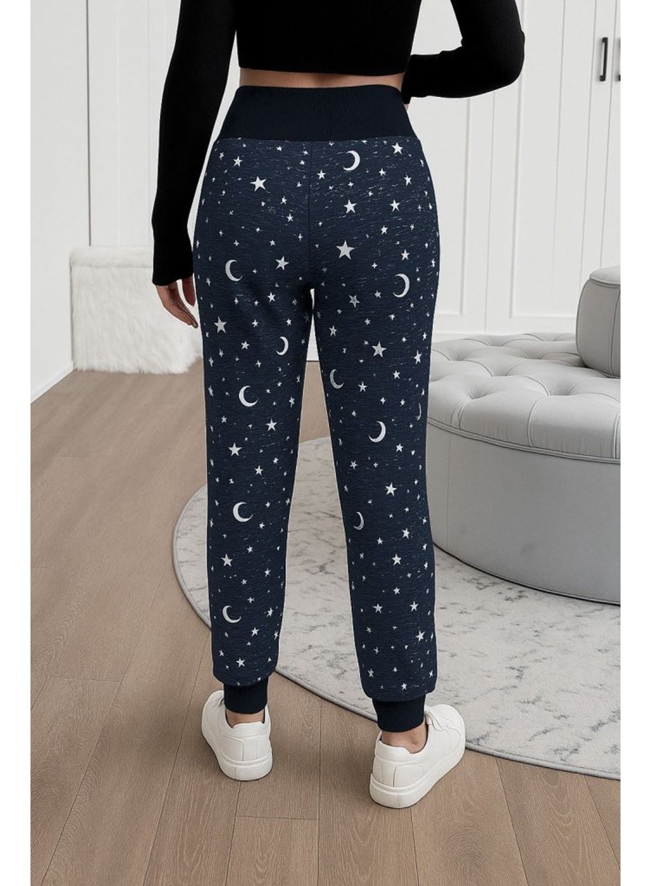 Kadın Yüksek Bel Bağcıklı Desenli Iki Iplik Pantolon