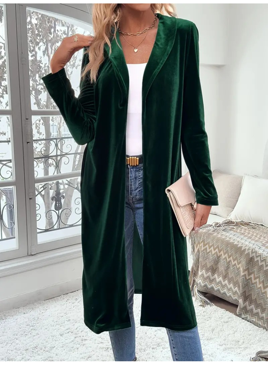 Kadın Uzun Kollu önü Açık Kolları Uzun Midi Ceket