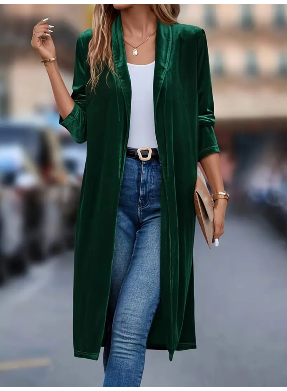 Kadın Uzun Kollu önü Açık Kolları Uzun Midi Ceket
