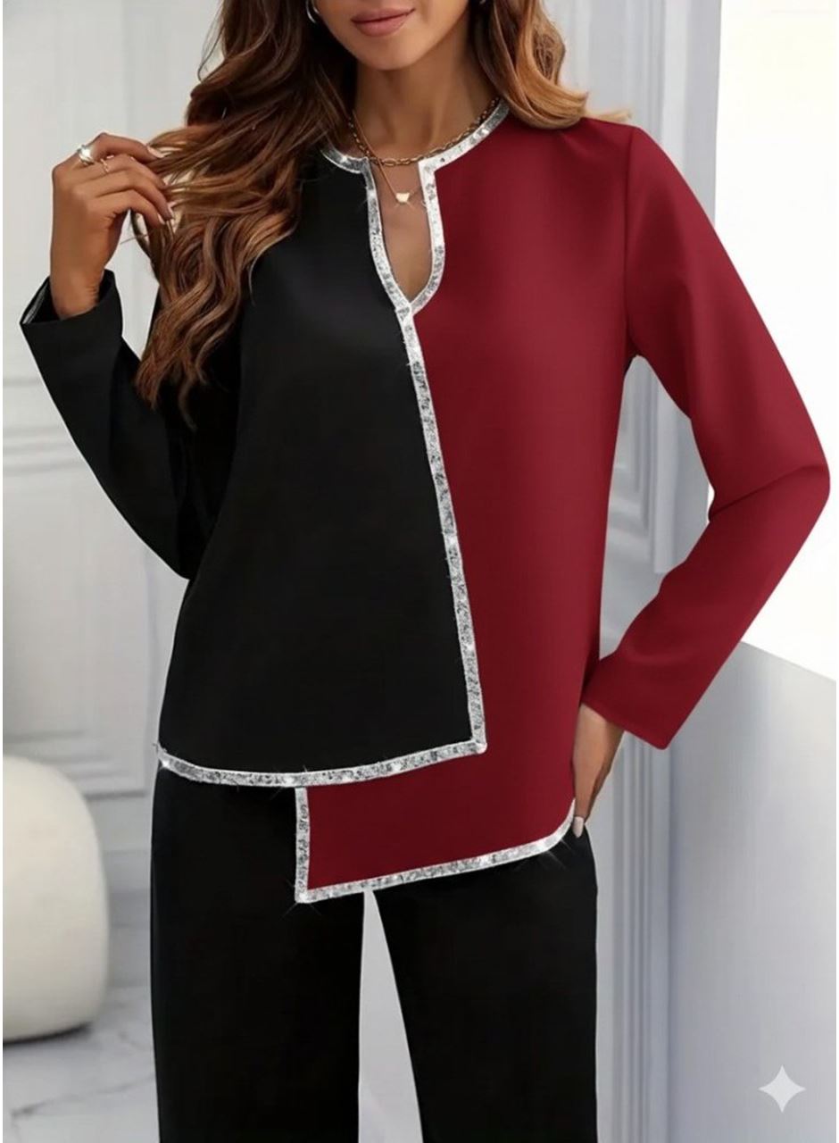 Kadın Uzun Kollu V Yakalı Pul Payet Işlemeli Ithal Krep Bluz