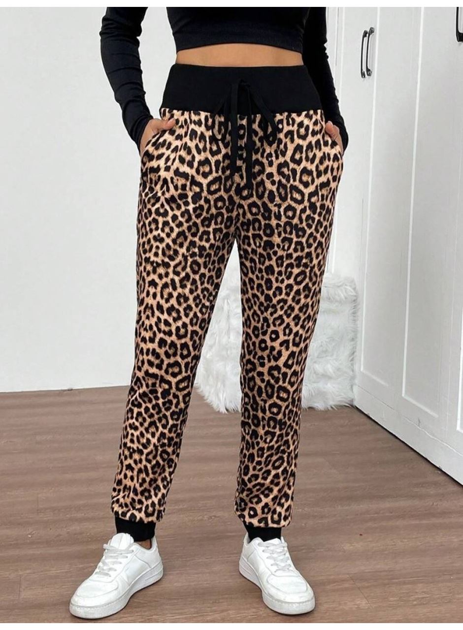 Kadın Yüksek Bel Bağcıklı Desenli Iki Iplik Pantolon