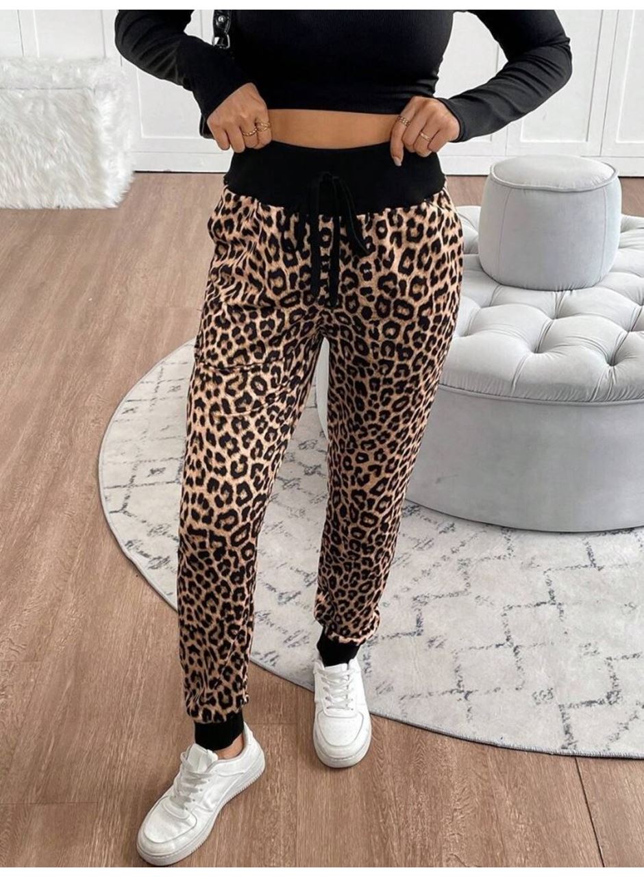 Kadın Yüksek Bel Bağcıklı Desenli Iki Iplik Pantolon