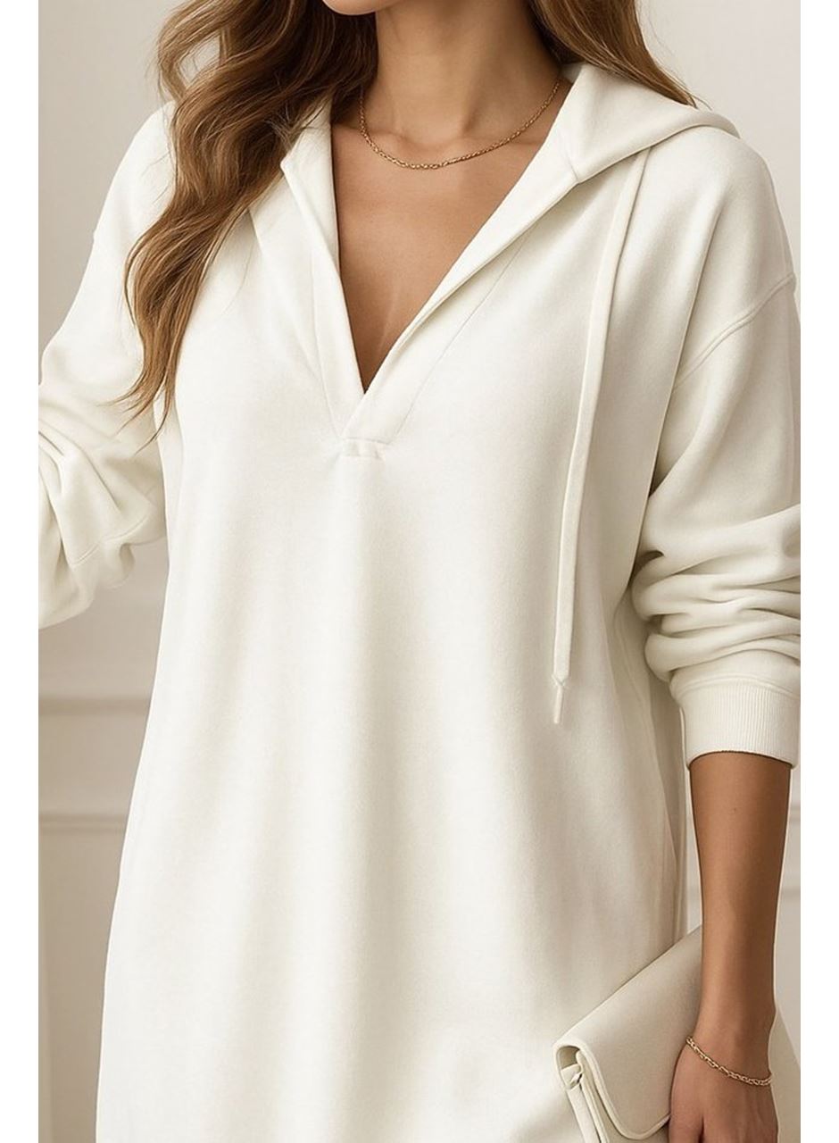 Kadın Uzun Kollu Kapüşonlu Yakası Açık Modal Elbise