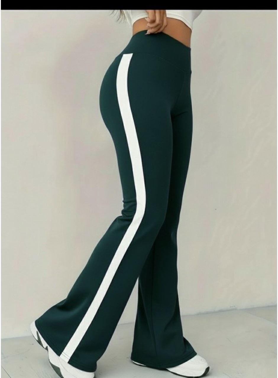 Kadın Yüksek Bel İspanyol Paçalı Yanlardan şerit Detaylı Dalgıç Tayt Pantolon