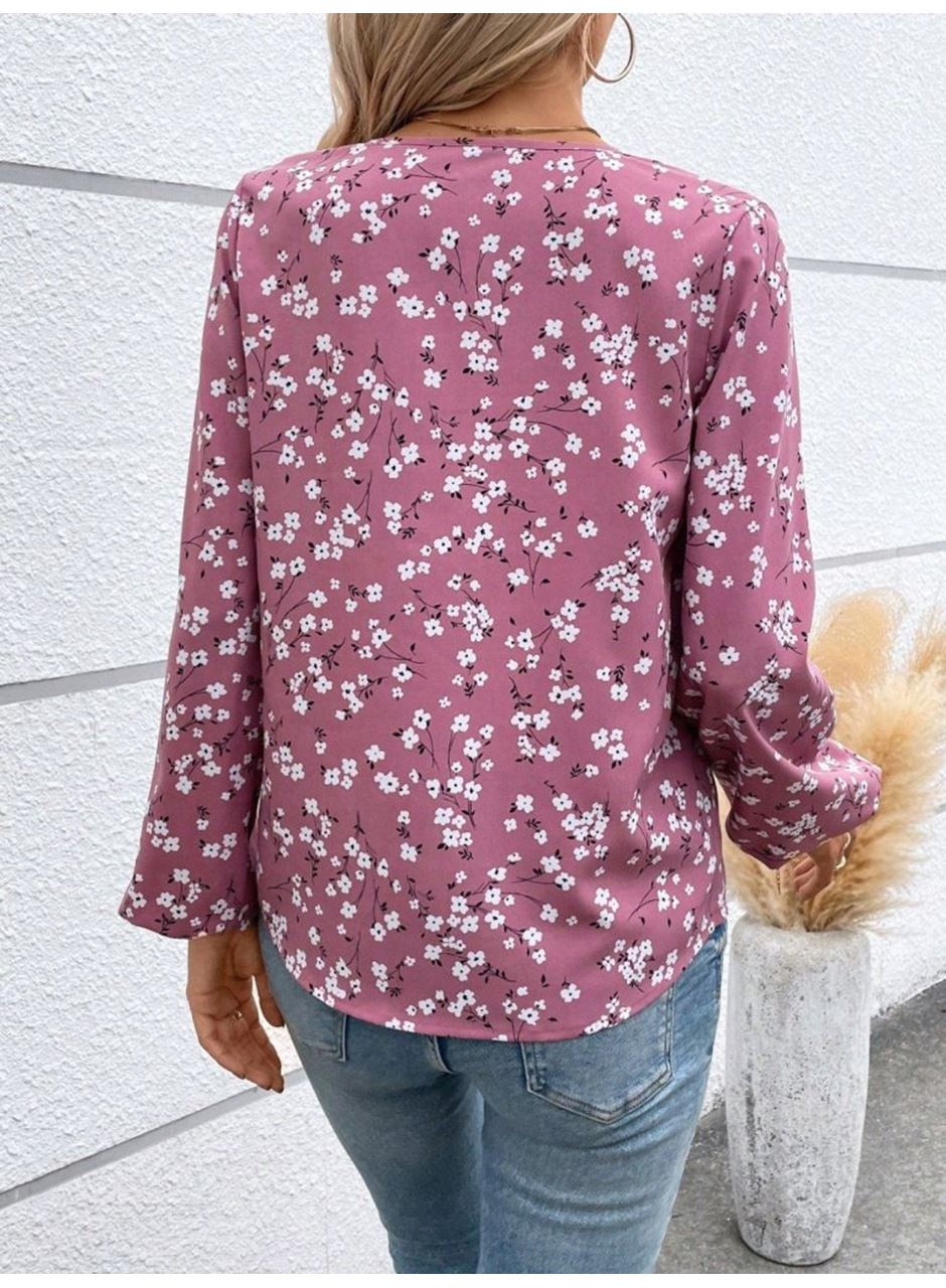 Kadın Uzun Kollu V Yakalı çiçek Desenli Modal Bluz