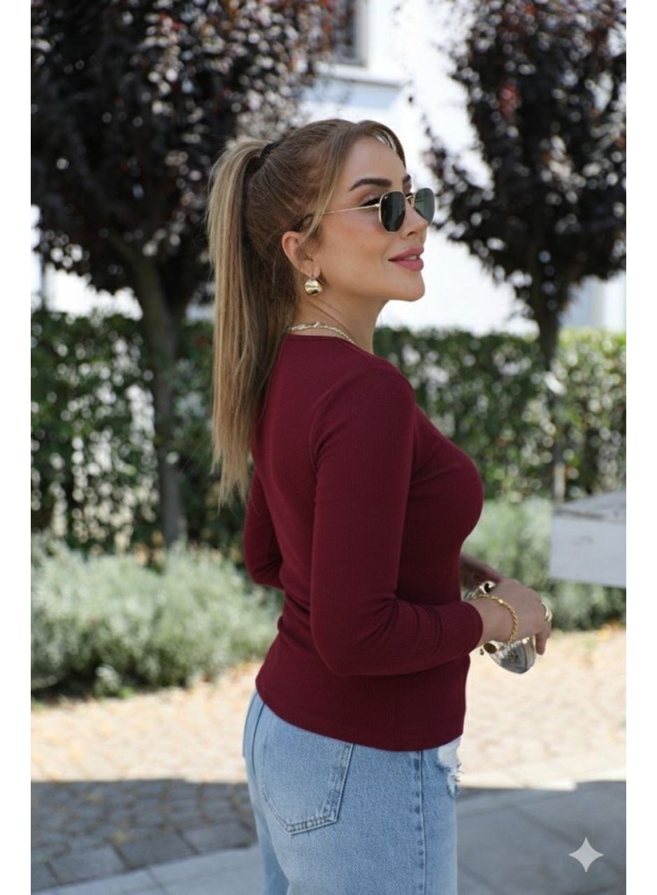 Kadın Uzun Kollu Kruvaze Yakalı Toka Detaylı Viskon Bluz