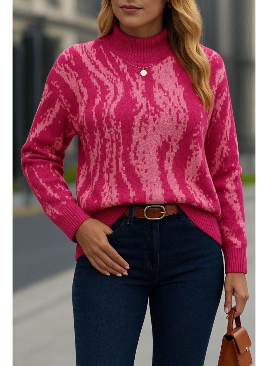 Kadın Uzun Kollu Balıkçı Yaka çok Renkli Triko Bluz