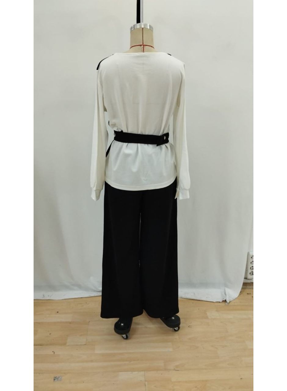 Kadın Uzun Kollu Açık Yakalı çift Renkli Kemerli Ithal Krep Ikili Takım