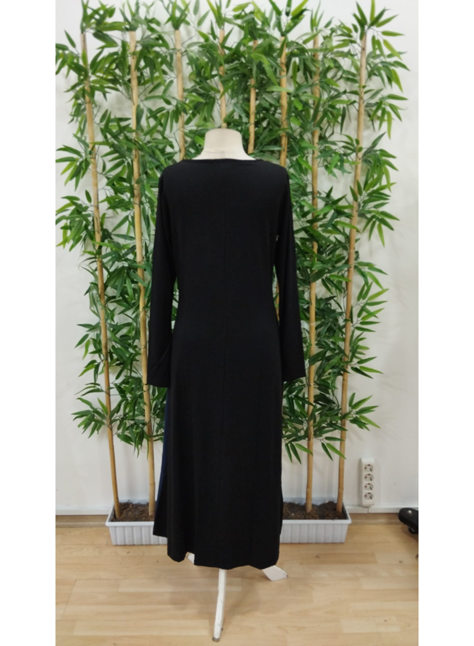 Kadın Uzun Kollu V Yakalı Blok Desenli Viskon Elbise