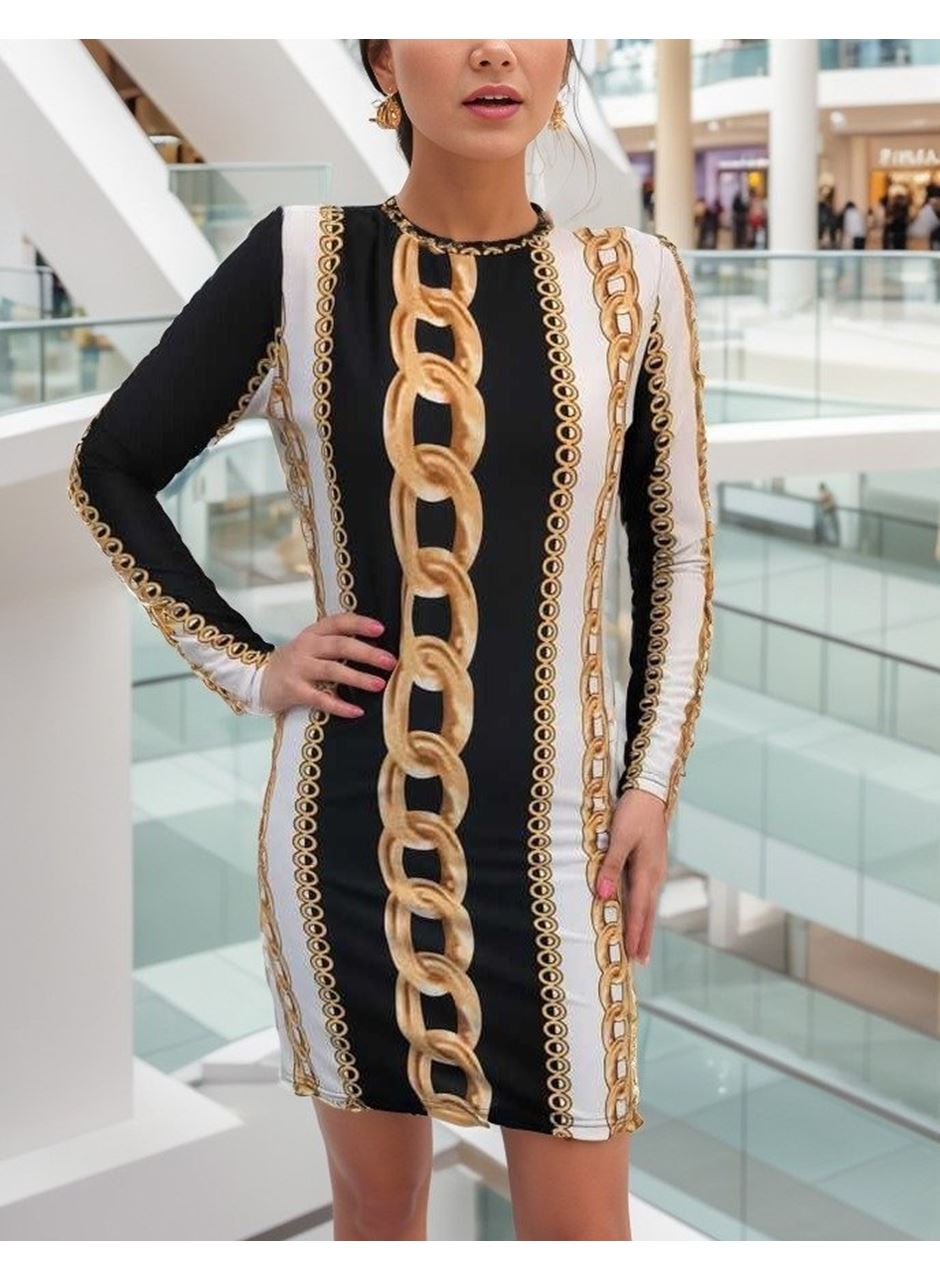 Kadın Uzun Kollu Bisiklet Yaka Scuba Midi Boy Elbise