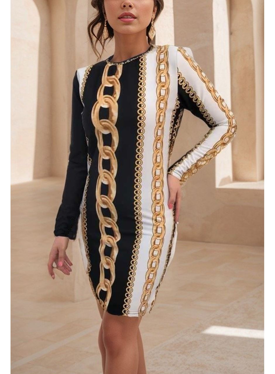 Kadın Uzun Kollu Bisiklet Yaka Scuba Midi Boy Elbise