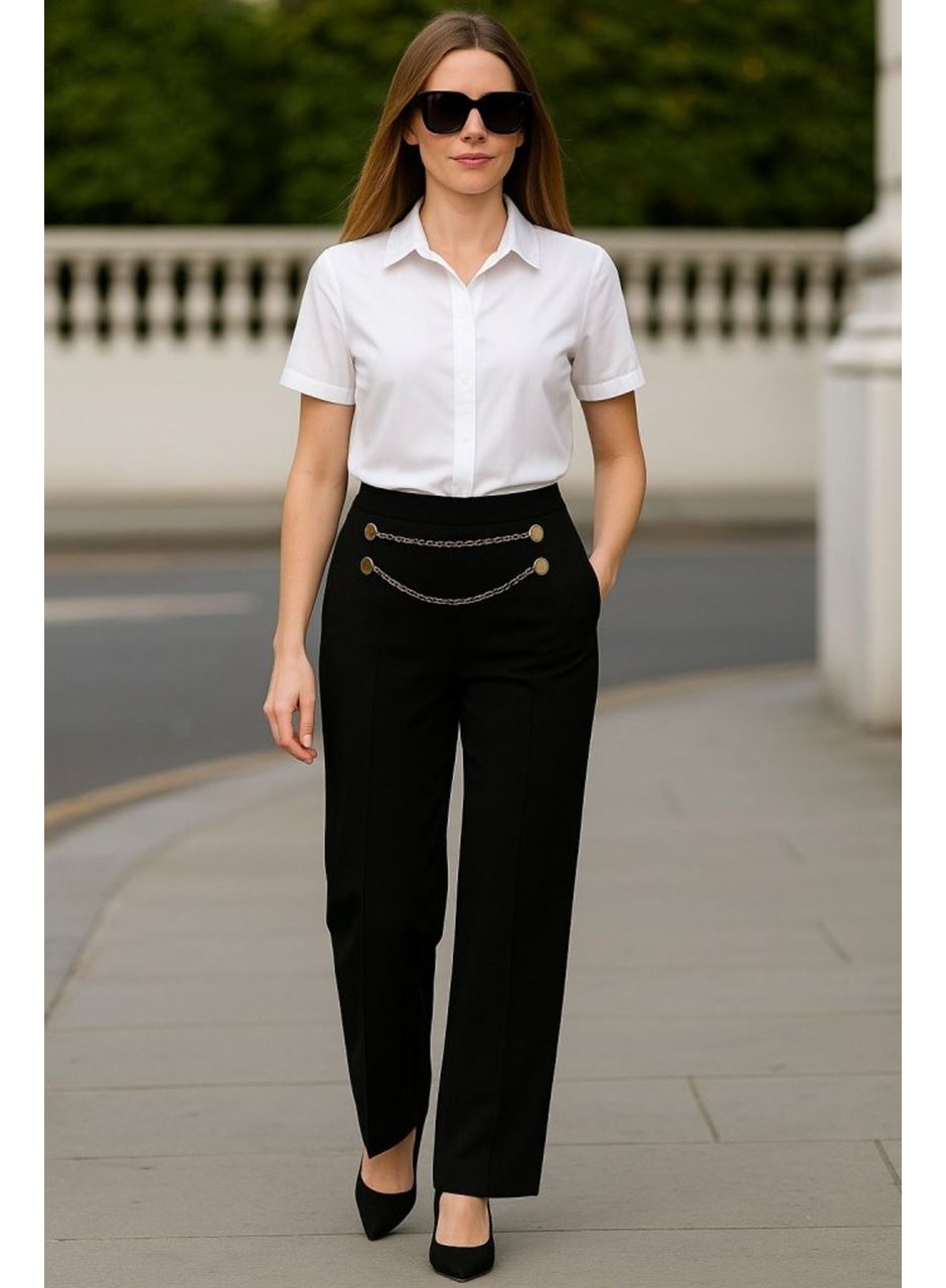 Kadın Beli Zincir Detay Ithal Krep Pantolon