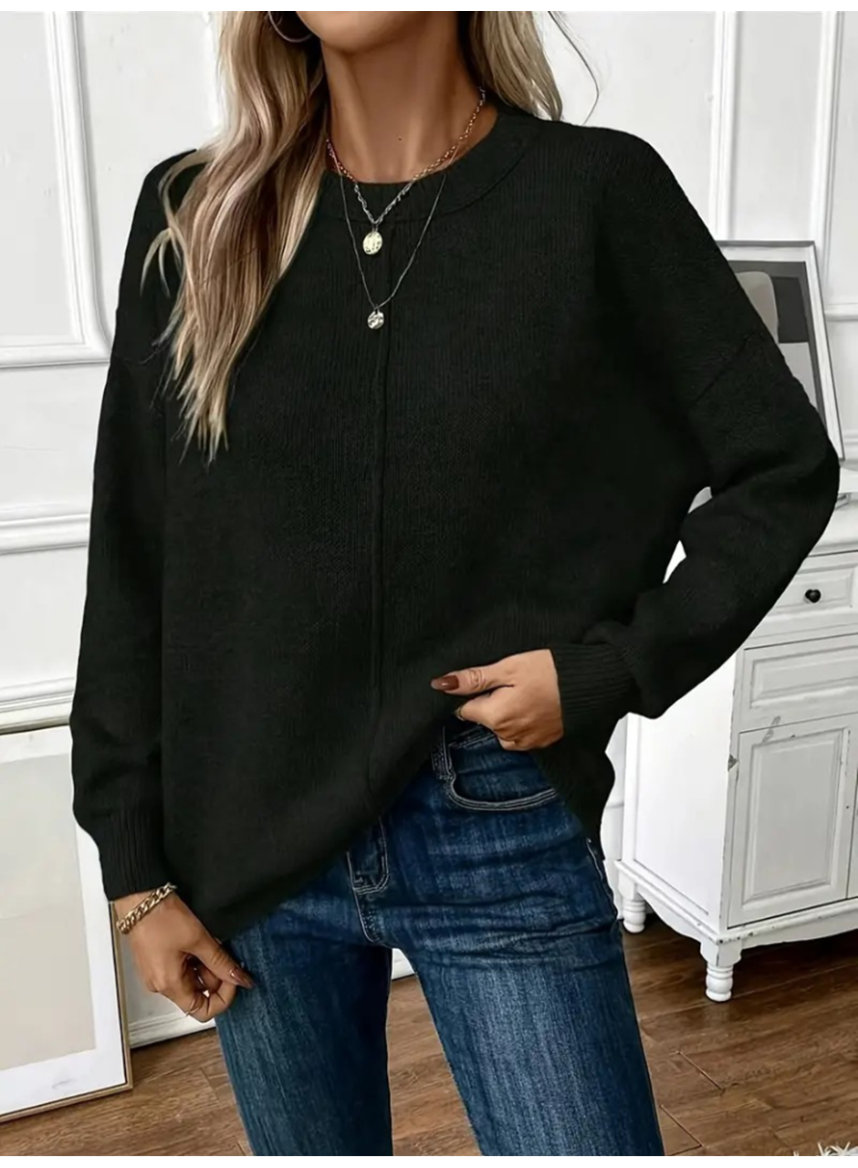 Kadın Uzun Kollu Bisiklet Yaka Düşük Omuz Detaylı Triko Bluz
