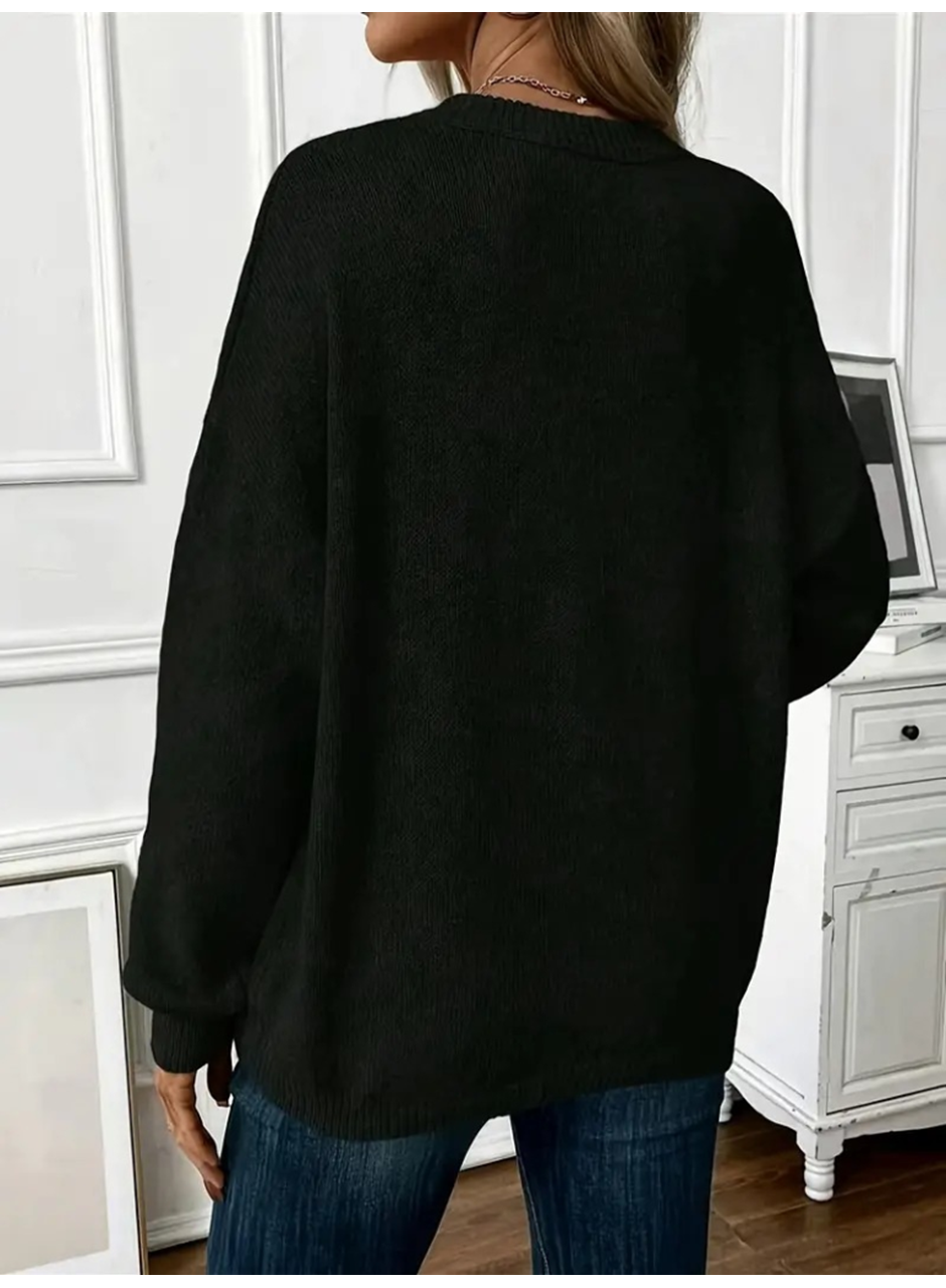 Kadın Uzun Kollu Bisiklet Yaka Düşük Omuz Detaylı Triko Bluz