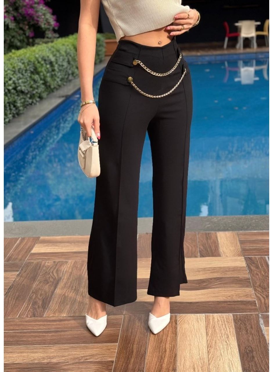 Kadın Beli Zincir Detay Ithal Krep Pantolon