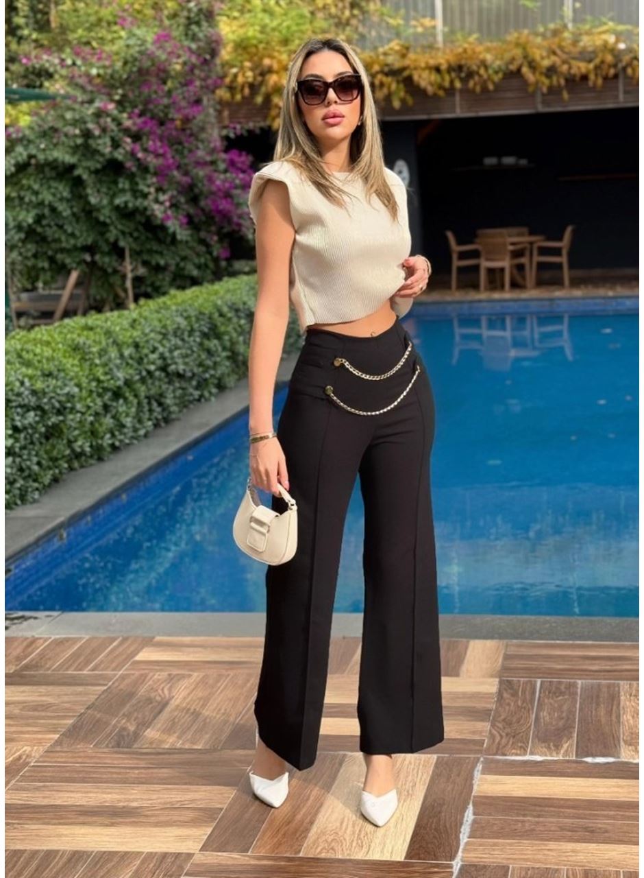 Kadın Beli Zincir Detay Ithal Krep Pantolon