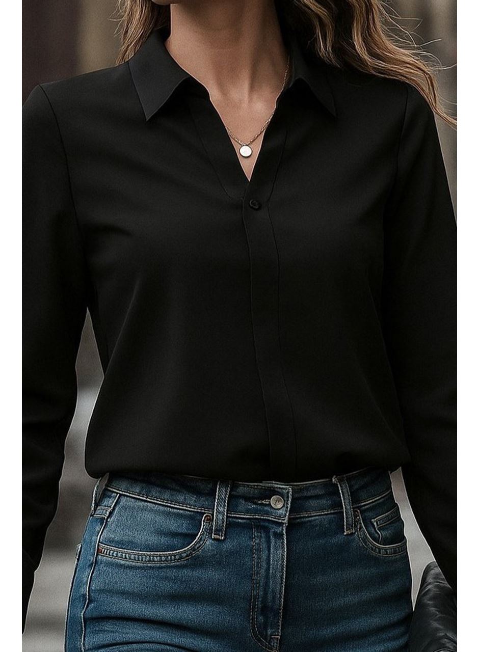 Kadın Uzun Kollu Yakalı Trikoton Gömlek