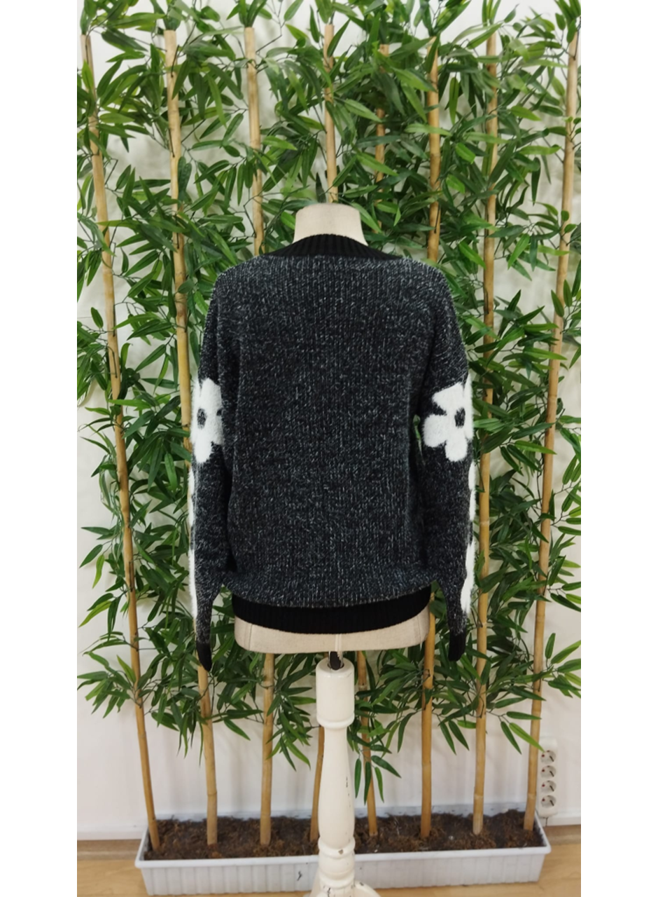 Kadın Uzun Kollu Bisiklet Yaka çiçek Desenli Triko Bluz