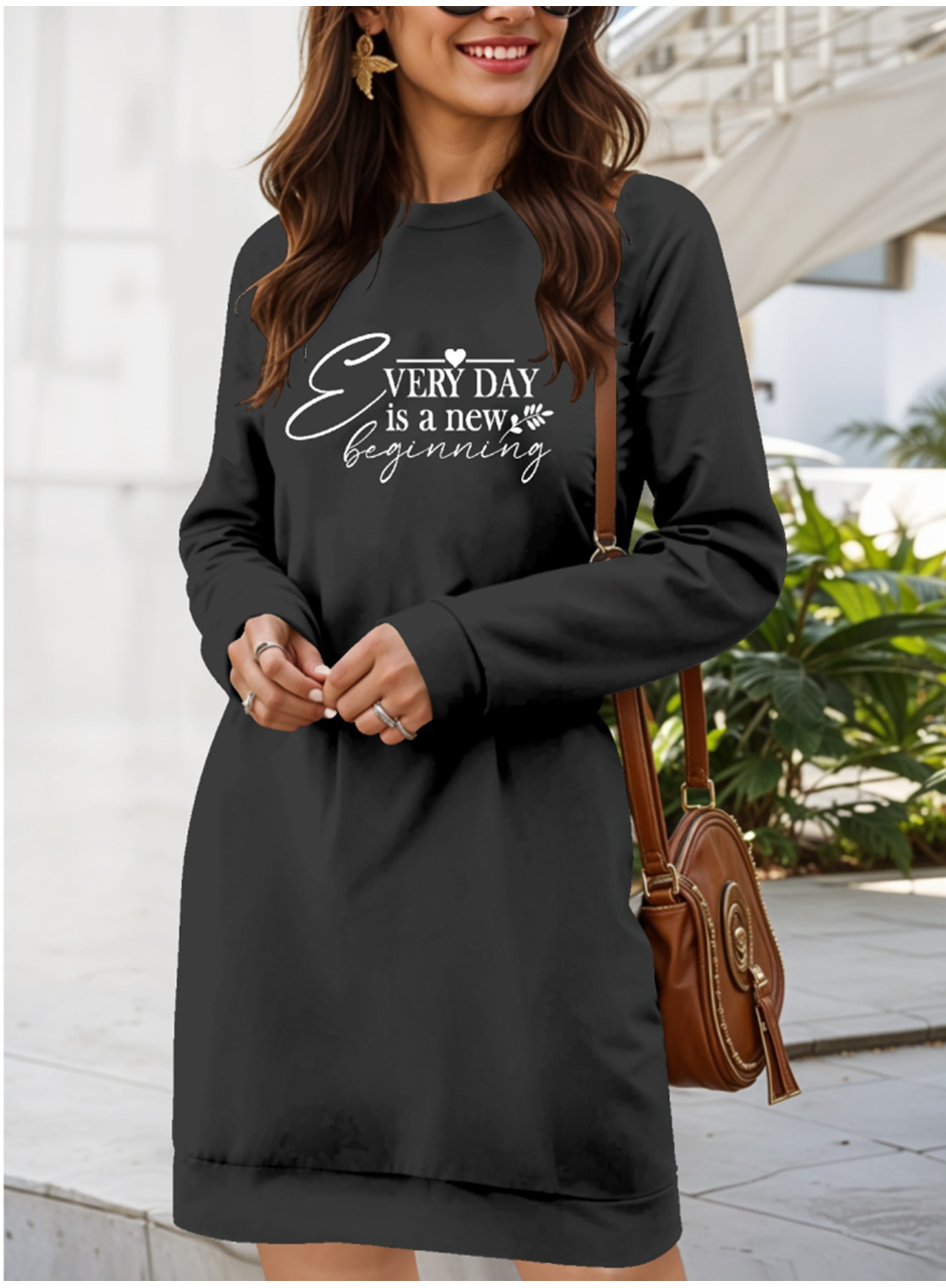 Kadın Uzun Kollu Bisiklet Yaka Kısa Viskon Iki Iplik Elbise