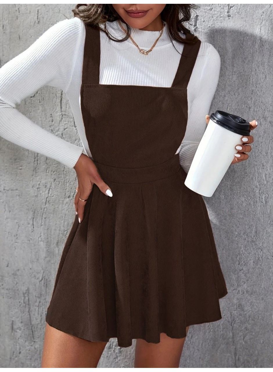 Kadın Askılı Sırttan çapraz Detaylı Kısa Kiloş Kadife Mini Elbise