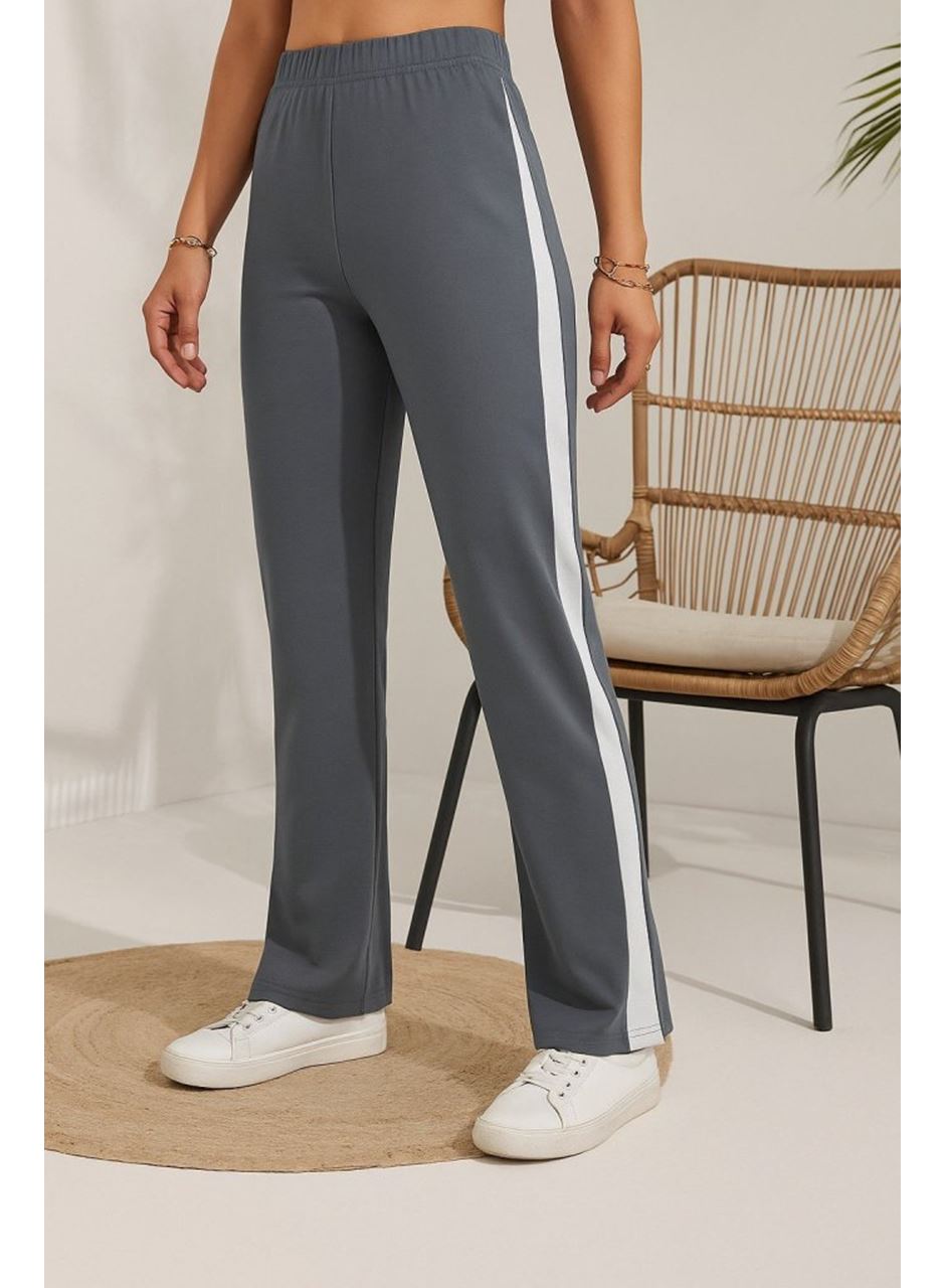 Kadın Yüksek Bel Yan şerit Detaylı Yırtmaçlı Viskon Iki Iplik Pantolon