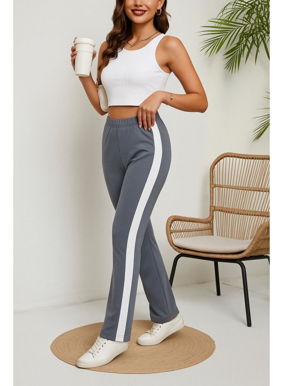 Kadın Yüksek Bel Yan şerit Detaylı Yırtmaçlı Viskon Iki Iplik Pantolon