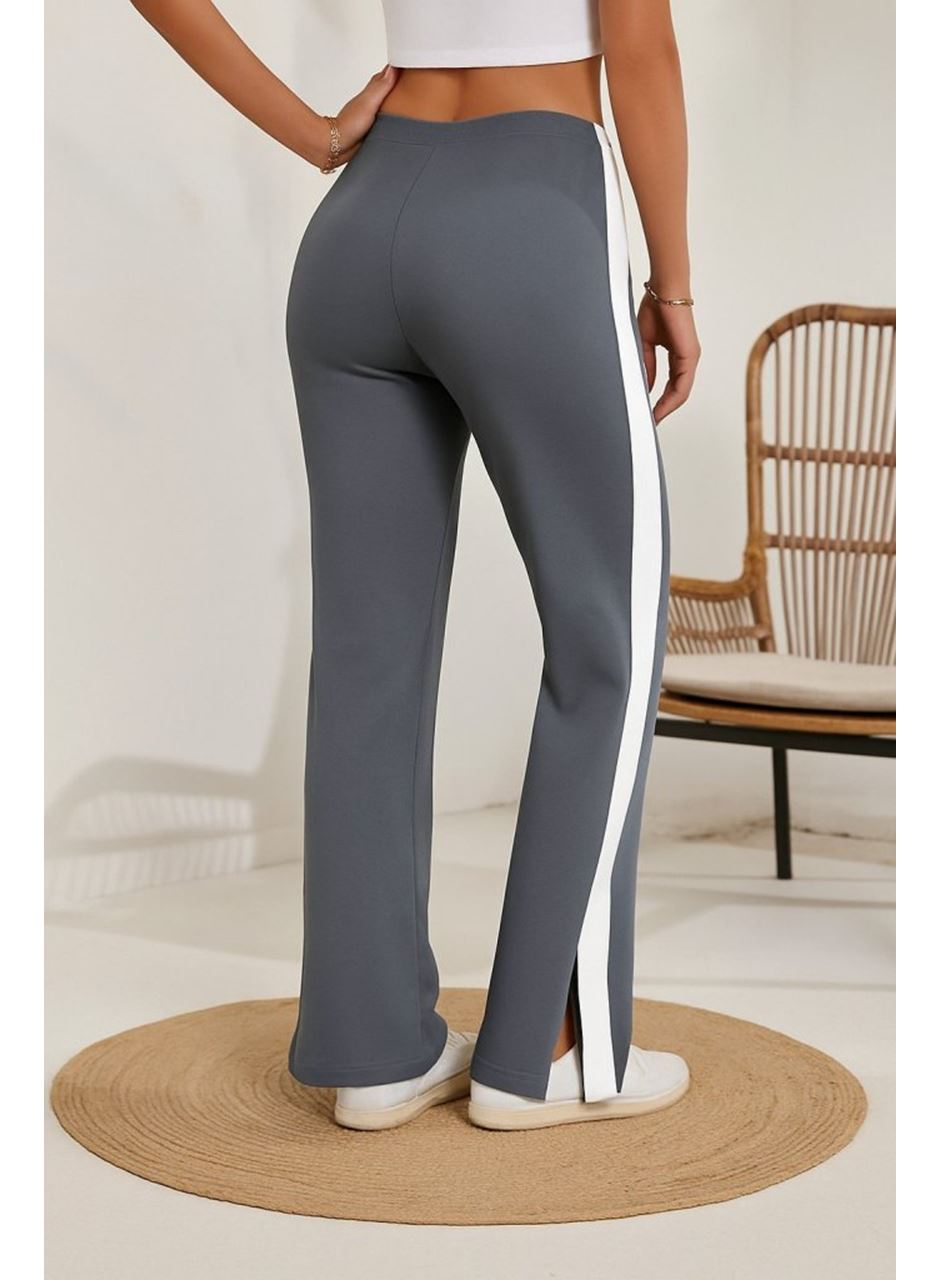 Kadın Yüksek Bel Yan şerit Detaylı Yırtmaçlı Viskon Iki Iplik Pantolon