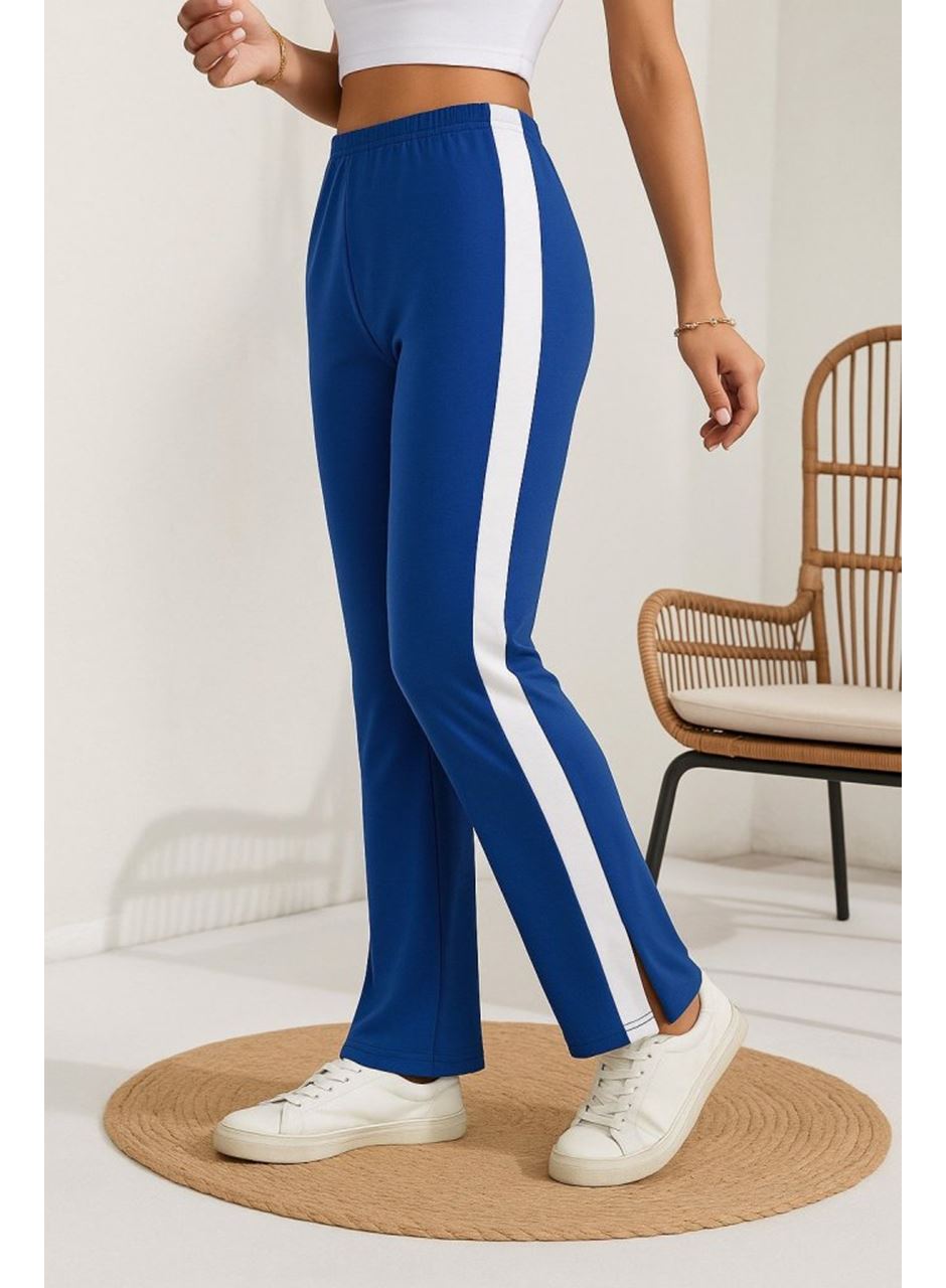 Kadın Yüksek Bel Yan şerit Detaylı Yırtmaçlı Viskon Iki Iplik Pantolon