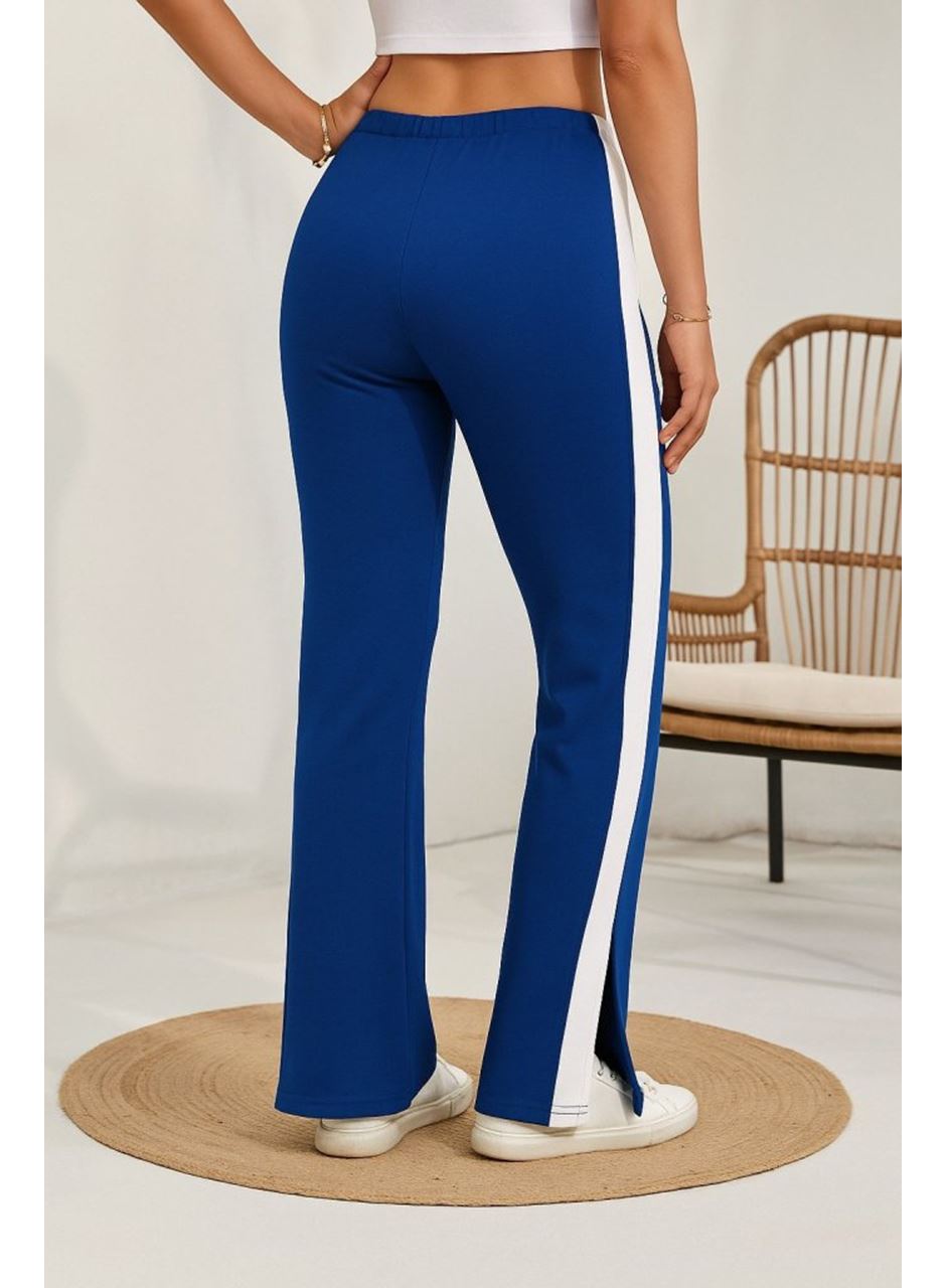 Kadın Yüksek Bel Yan şerit Detaylı Yırtmaçlı Viskon Iki Iplik Pantolon