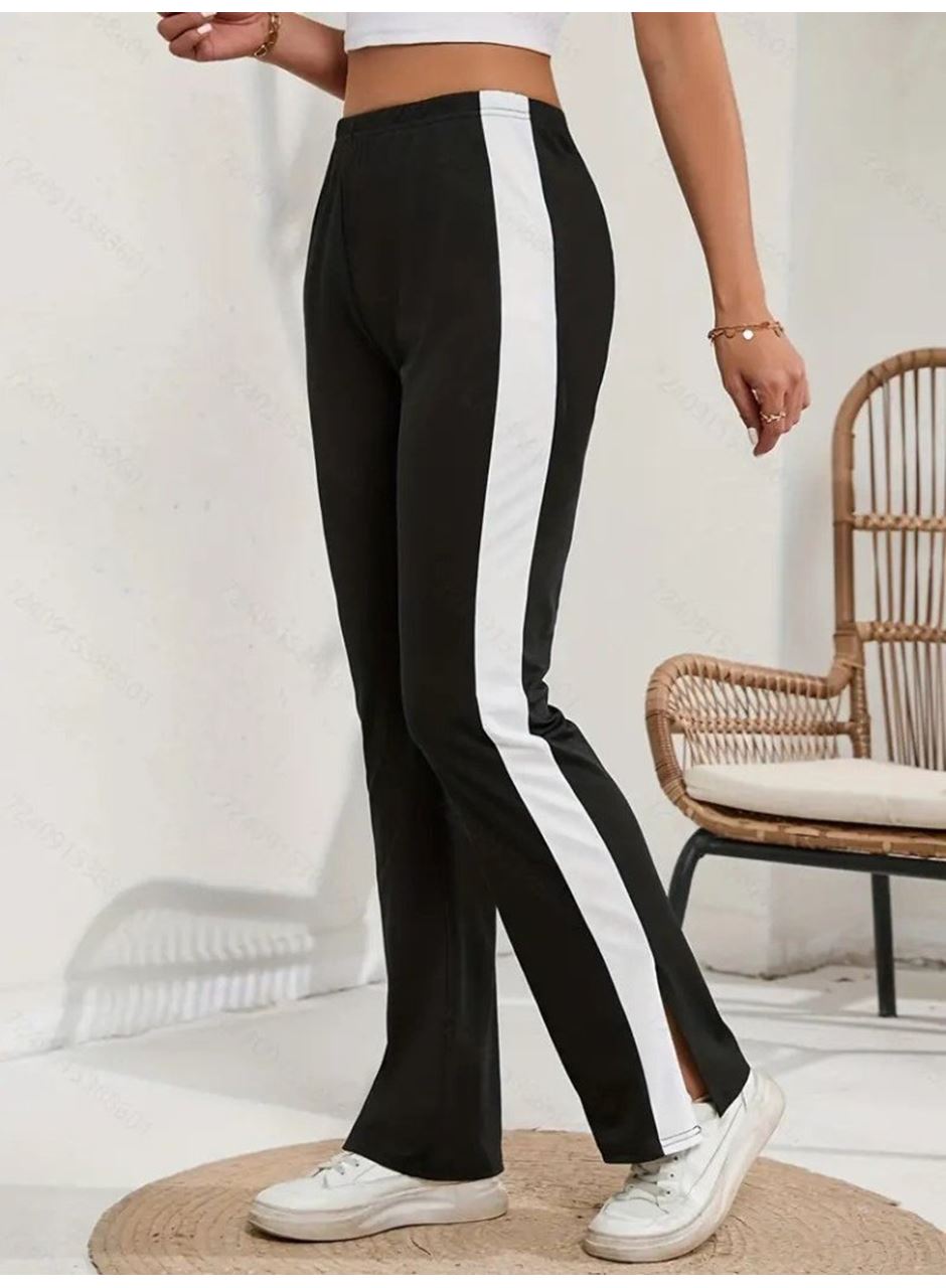 Kadın Yüksek Bel Yan şerit Detaylı Yırtmaçlı Viskon Iki Iplik Pantolon