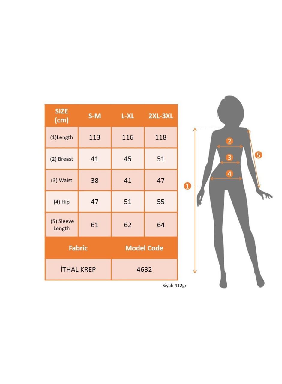 Kadın Uzun Kollu Kalp Yakalı Midi Ithal Krep Elbise