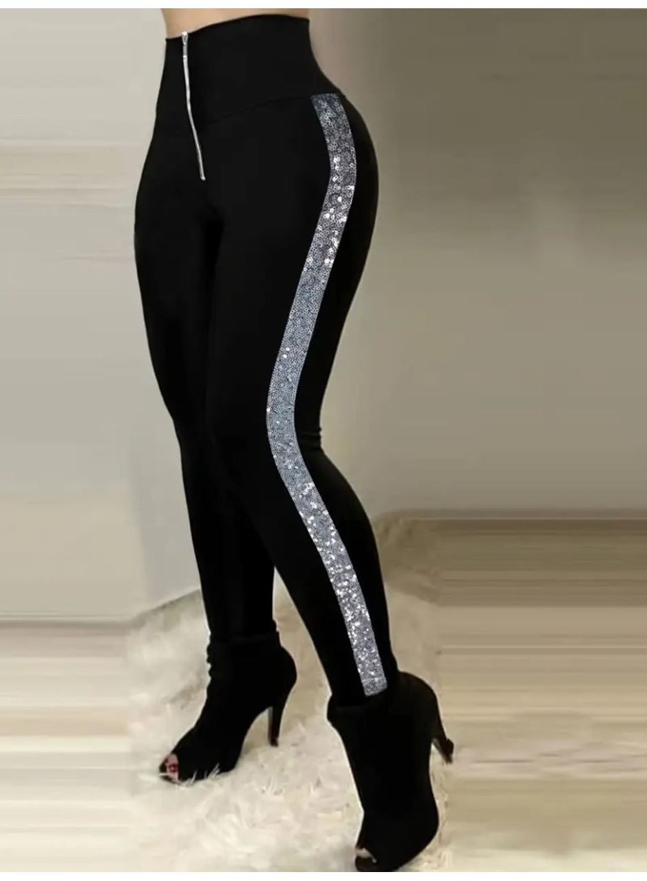 Kadın Yüksek Bel Yan şerit Detaylı Dalgıç Tayt