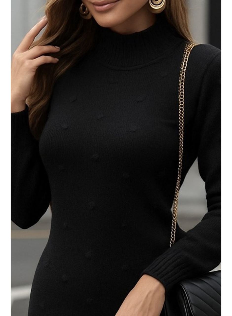 Kadın Uzun Kollu Balıkçı Yaka Triko Mini Boy Elbise