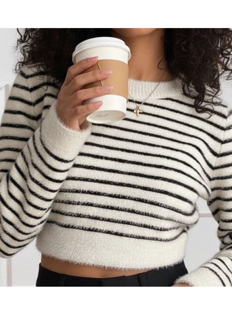 Kadın Uzun Kollu Balıkçı Yaka Crop Triko Bluz